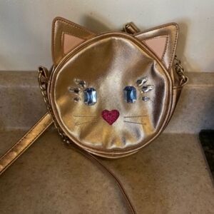 Like New Adorable Betsey Johnson Gold Cat Face Crossbody Bag